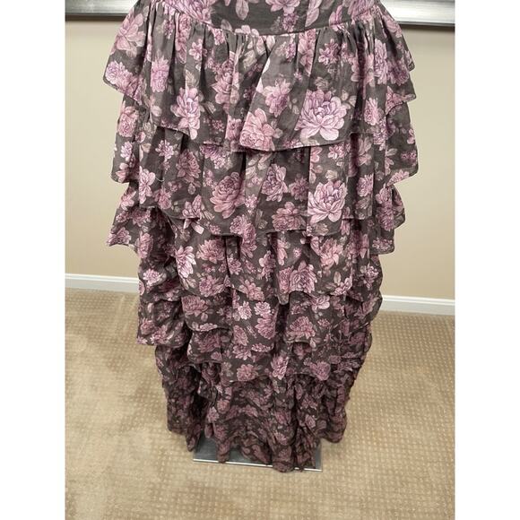 V. Chapman Josephine Floral Ruffle Tiered Bustier Chocolate Maxi Dress Size 10 - Picture 5 of 10